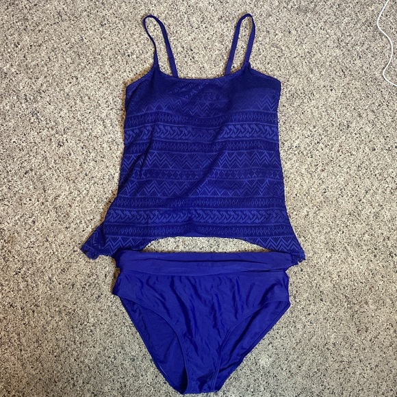Women’s Tankini Swimsuit 2 Pc Blue Adjustable Straps Sz L NWOT - Picture 5 of 7